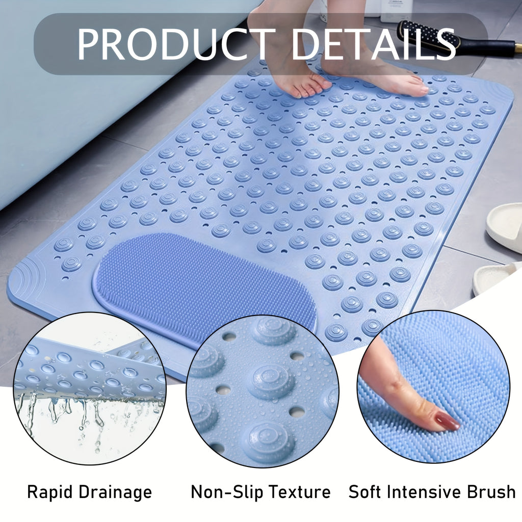 Anti-Slip Shower Mat with Massage Function – Extra Large Non-Slip Bathtub Mat for Safety & Comfort | 19.7”x31.5” | Green, Grey, White, Blue, Khaki & Pink