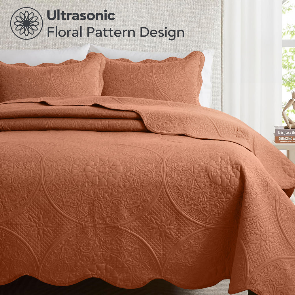 Luxury Quilted Bedspread Set 3 Piece Floral Coverlet with Pillow Shams Breathable Lightweight All Season - Twin Queen King California King 16 Colors