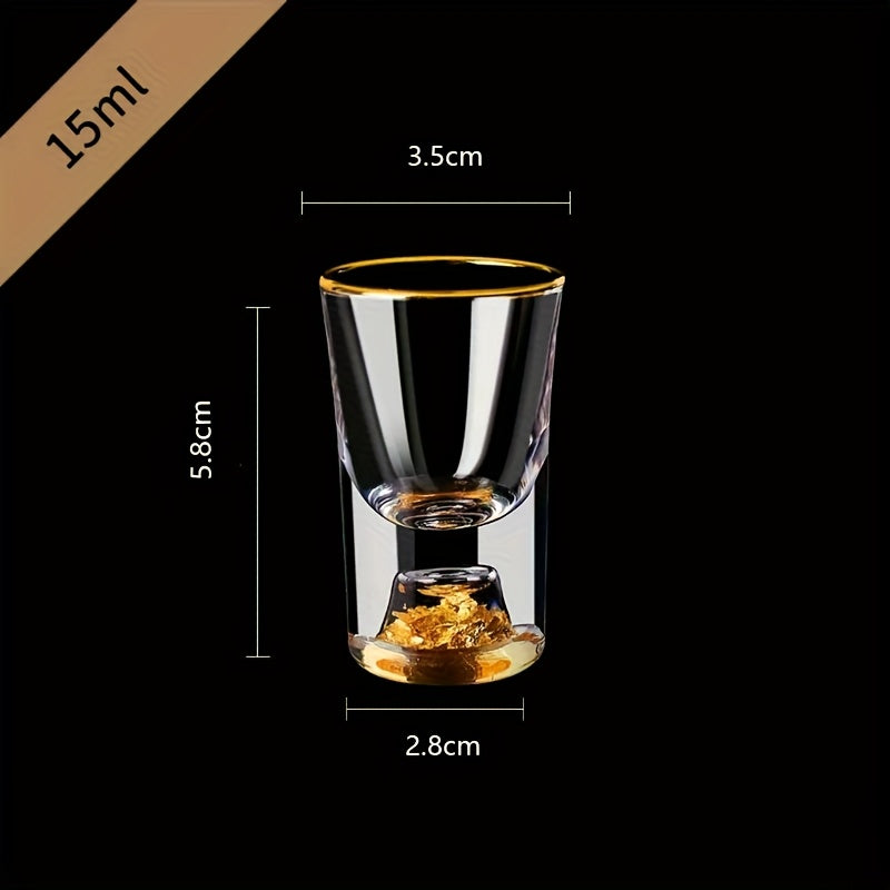 Shot Glasses Wine Glasses Set 6 Pack - 0.5oz Shot & 15oz Small Wine Glasses, Insulated Reusable Golden Rim & Golden Foil Drinkware for Bar Club Restaurant Home Party