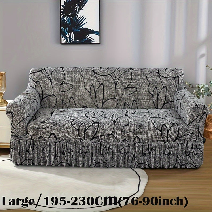 Elastic Sofa Cover with Printed Skirt - Universal Stretch Couch Slipcover Furniture Protector 2 3 4 Seater Living Room Bedroom Office All Seasons