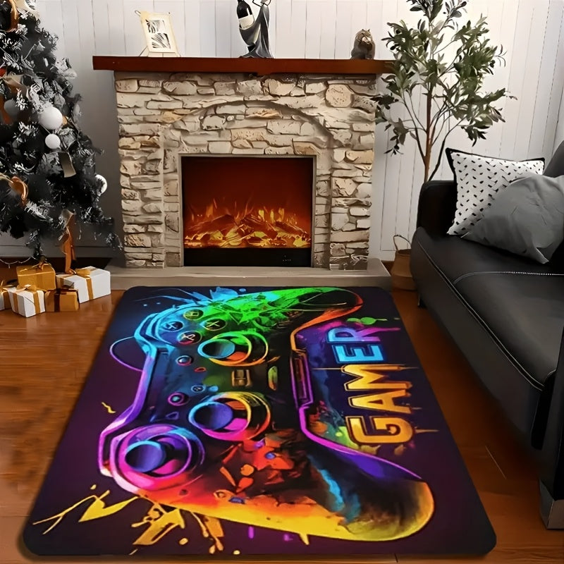 Gamer Area Rug – Cyberpunk Game Controller Design, Large Square Polyester Mat for Teen Bedrooms & Gaming Rooms