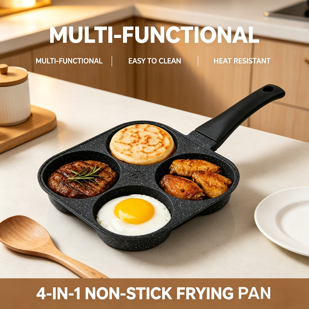 Non-Stick Omelet Pan Breakfast Skillet – Powder-Coated Interior, Heat-Resistant Wooden Handle, Dishwasher Safe | Easy Food Release for Eggs, Omelets & Burgers | Gas Stove Compatible