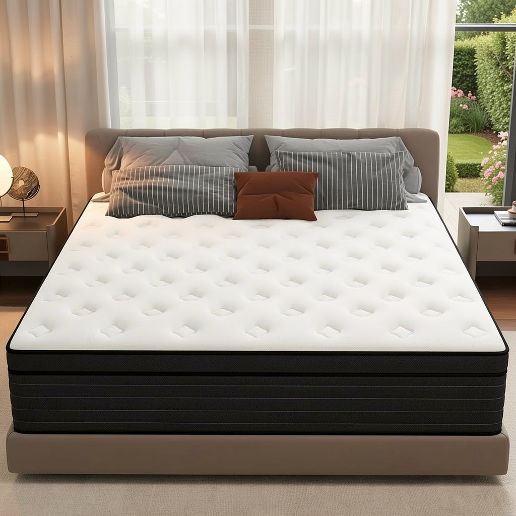 Hybrid Mattress Bed-in-a-Box | 10", 12" & 14" Pocket Spring + Memory Foam, Spinal Support, Fire-Resistant – Twin, Full, Queen, King