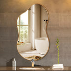 Irregular Wall Mirror Golden Asymmetrical Decorative Mirror Aviation Aluminum Alloy Frame for Bathroom Bedroom Living Room Entryway Cloakroom Modern Home Decor