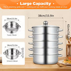 304 Stainless Steel Stackable Steamer Pot with Tempered Glass Lid – 2-Tier or 5-Tier Heavy-Duty Steam Cooker for Dumplings Vegetables Pasta Meat, Home & Commercial