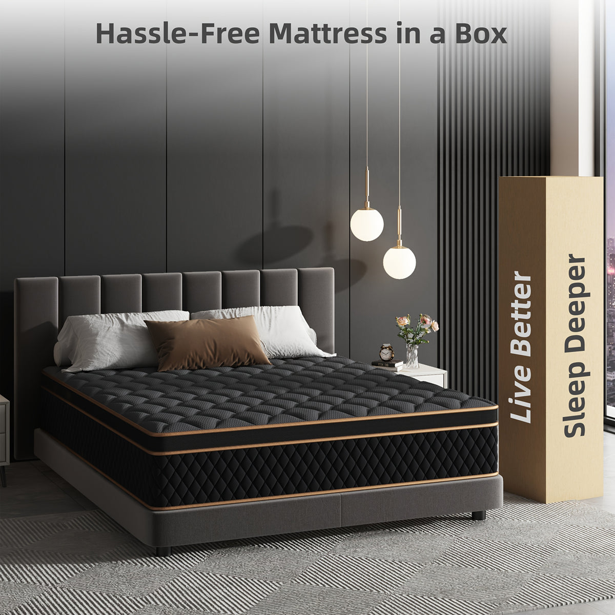 Hybrid Mattress | Memory Foam & Spring, Medium Firmness, Lumbar Support, Boxed – 10", 12" & 14" | Twin, Full, Queen, King