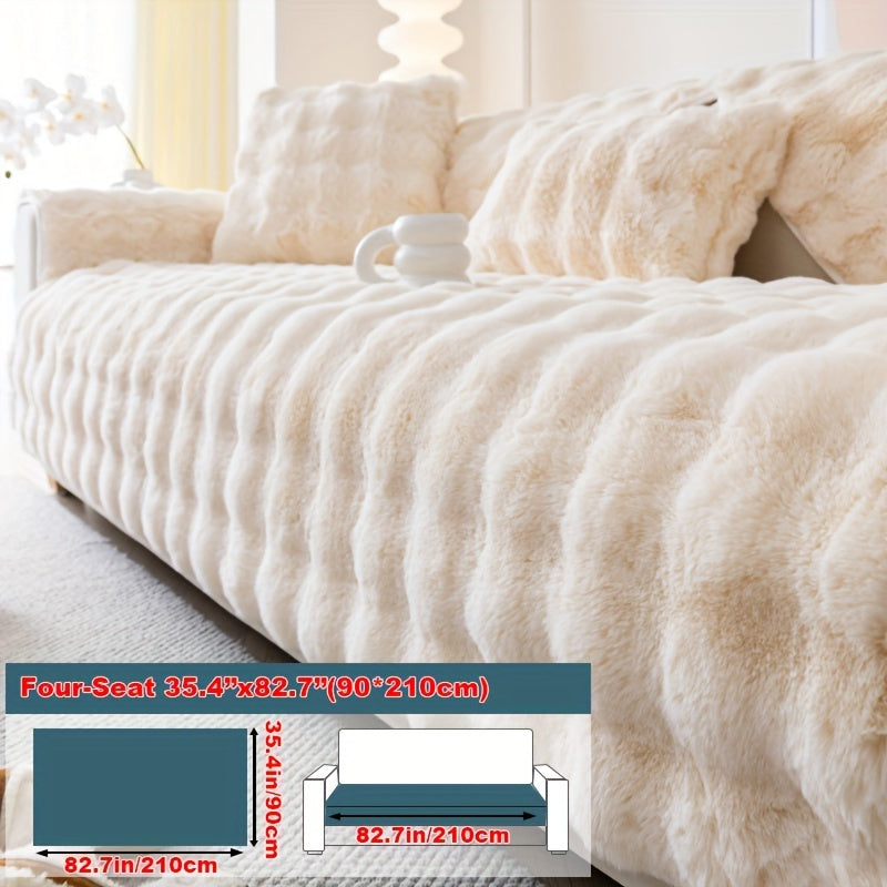 Faux Rabbit Fur Plush Sofa Cover Thick Milkskin Split Slipcover Cozy Winter Warmth Pet Friendly Machine Washable 1 2 3 4 Seater Living Room Bedroom Office