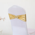 Metallic Spandex Chair Sashes Bow Bands 100pcs – Sparkle Lycra Stretch Chair Ties with Buckle for Wedding, Banquet & Party Decor | Gold, Silver, Rose Gold