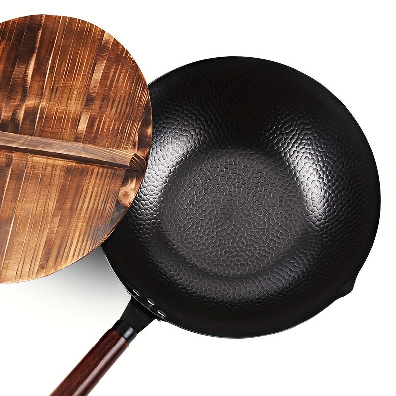 Carbon Steel Wok with 11-Piece Cookware Accessories 12.6 Inch Chinese Stir-Fry Pan Flat Bottom Induction Electric Gas Halogen All Stoves