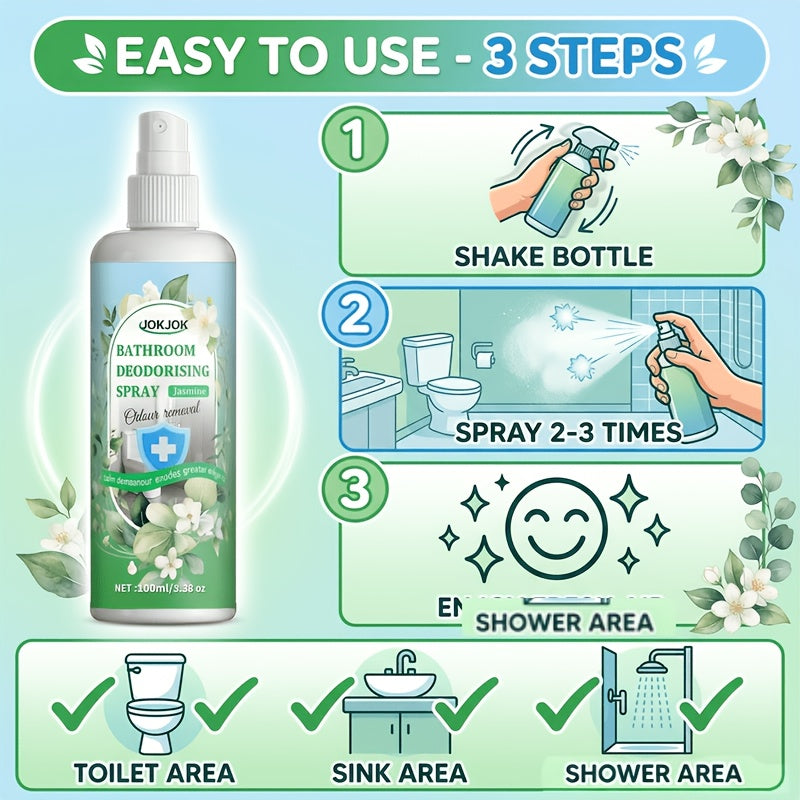 Bathroom Deodorizing Spray Long-Lasting Fragrance Eliminates Toilet Urine Odor Neutralizes Sweat Shoe Smell Air Freshener for Home Bathroom Kitchen Shoe Cabinet
