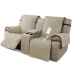 Recliner Loveseat Cover with Console 4-Piece Chenille Quilted Waterproof Slipcover | Non-Slip Pet Scratch Resistant Sofa Protector with Cup Holder Pocket, 9 Colors