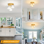 Crystal Semi Flush Mount Ceiling Light 3-Light Modern Chandelier with Transparent Glass Shades for Kitchen Hallway Bedroom Living Room – Black or Gold