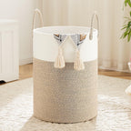 Collapsible Woven Rope Laundry Basket & Hamper - 4 Sizes (12-26 Gal), Cotton Rope Storage Basket for Dirty Clothes, Blankets & Toys, Boho Bathroom Nursery & Living Room Decor
