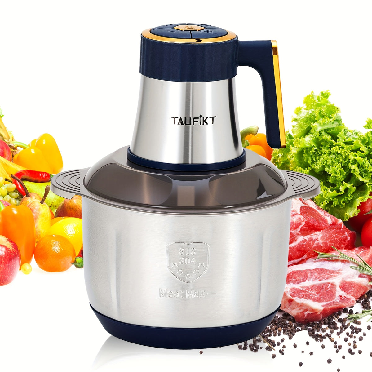 Electric Meat Grinder 1.32 Gal 5-Speed Multifunctional Food Chopper with 6 Blades - Household Mincer for Meat Vegetables Garlic Puree Juice Noodles Baby Food, Blue/Green
