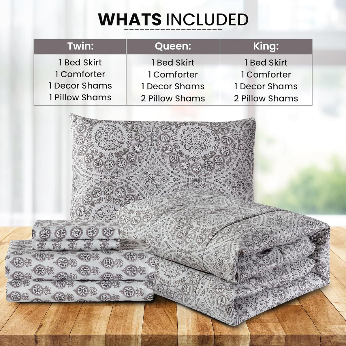 5-Piece Comforter Set – Reversible Quilted Down Alternative Bedding Set with Pillow Shams, Bed Skirt & Cushion | All Season | Twin, Queen, King