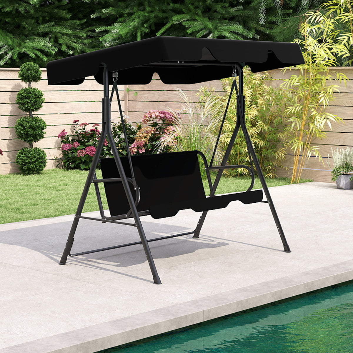 Outdoor Porch Glider Swing with Canopy Rust Proof Heavy Duty Steel Frame Adjustable Canopy Patio Furniture Garden Lawn Backyard Black Beige Brown Red Green
