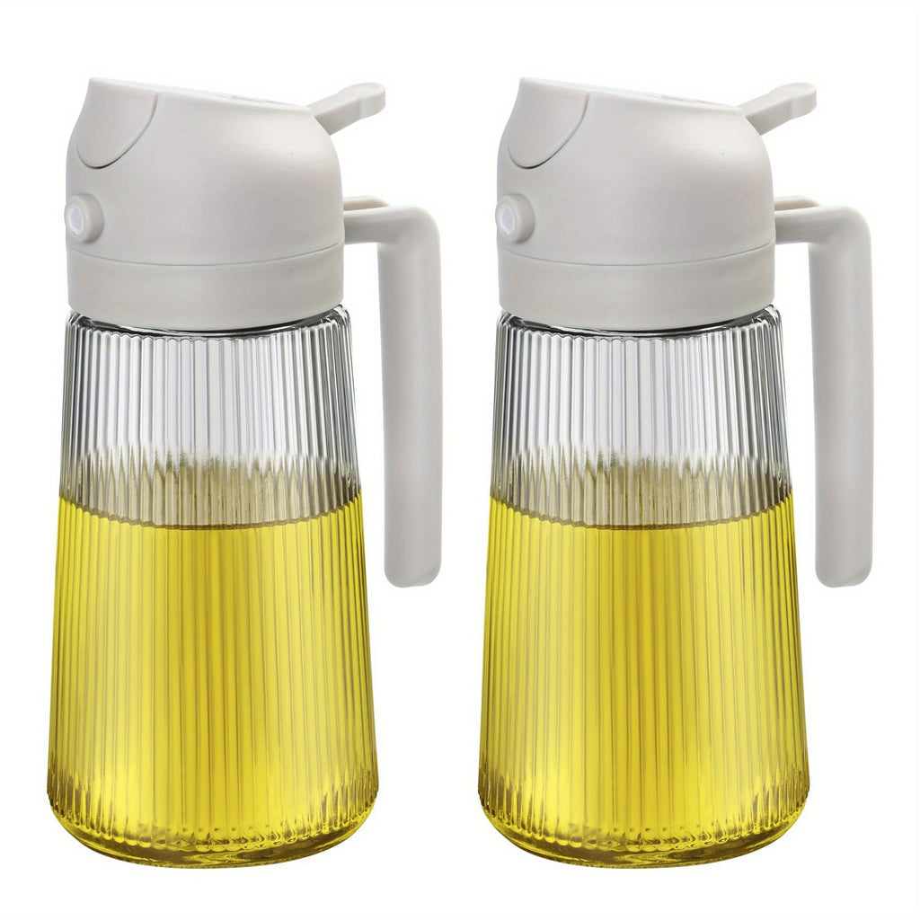 16oz Glass Oil Dispenser Bottle 2-in-1 Spray & Pour – Ribbed Olive Oil Sprayer for Kitchen Cooking, Refillable Glass Oil Spritzer with Leak-Proof Pourer, 1pc or 2pcs