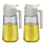 16oz Glass Oil Dispenser Bottle 2-in-1 Spray & Pour – Ribbed Olive Oil Sprayer for Kitchen Cooking, Refillable Glass Oil Spritzer with Leak-Proof Pourer, 1pc or 2pcs