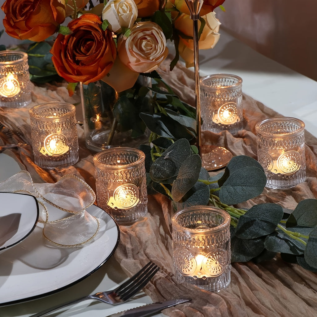 Glass Votive Candle Holders Bulk Set 6/12/24pcs – Shimmering Multi-Hued Hurricane Glass for Wedding, Christmas, Thanksgiving, Valentine’s Day & Holiday Party Tabletop Decor