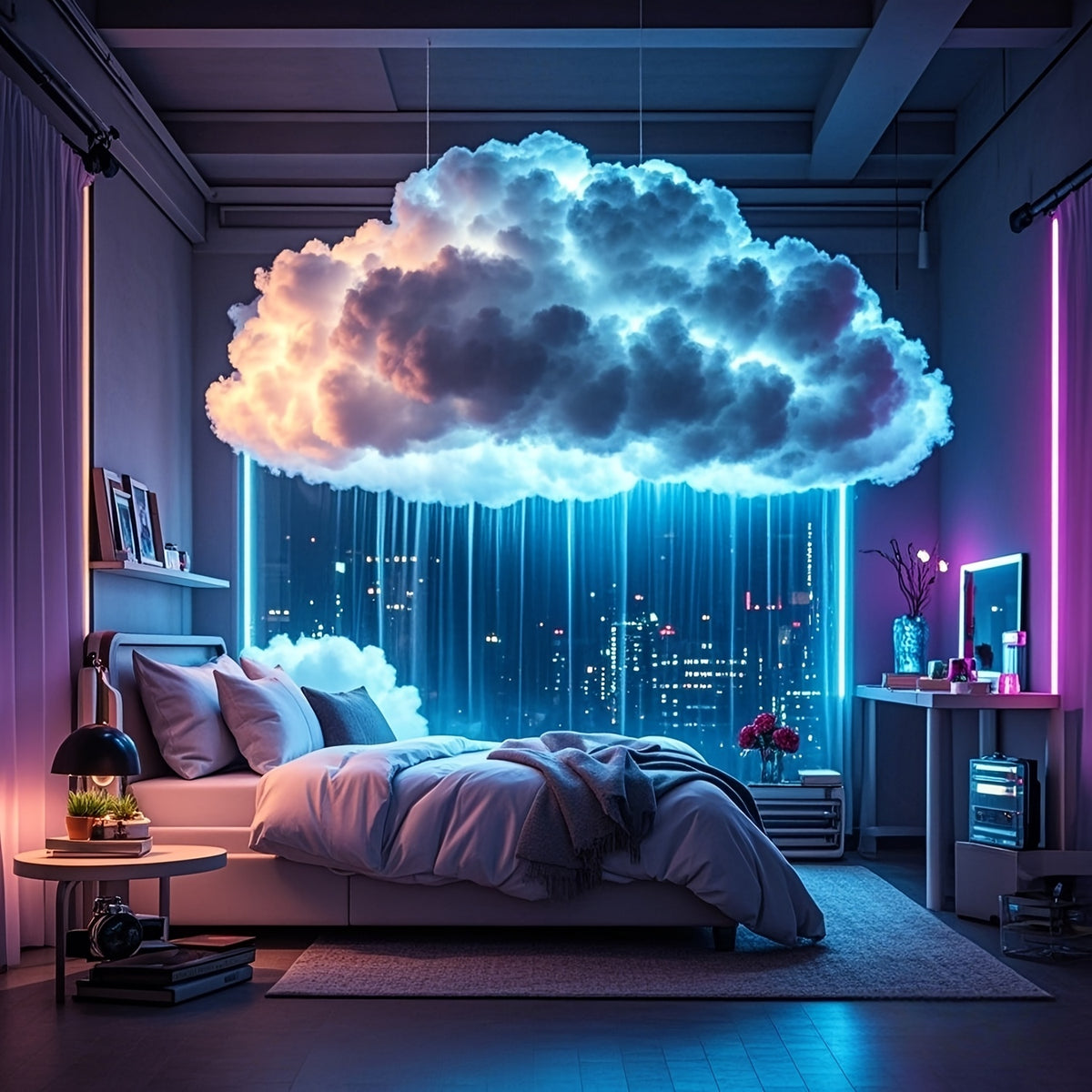 3D Thundercloud LED Atmosphere Light – Color-Changing USB Cloud Night Light for Gaming Room, Party, Garage & Club Decoration with Wall Mount & Freestanding Options