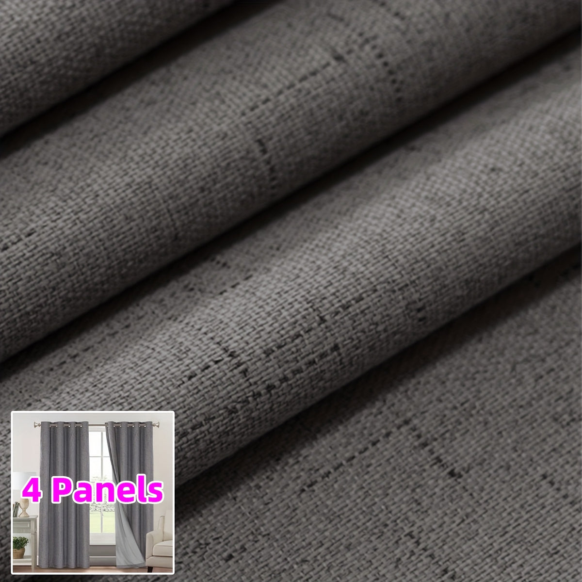 Linen Textured Blackout Curtains 4 Panels – 100% Room Darkening Thermal Insulated Grommet Drapes, Noise Reducing Window Curtains for Bedroom Living Room, 52W x 63/84/95 Inch