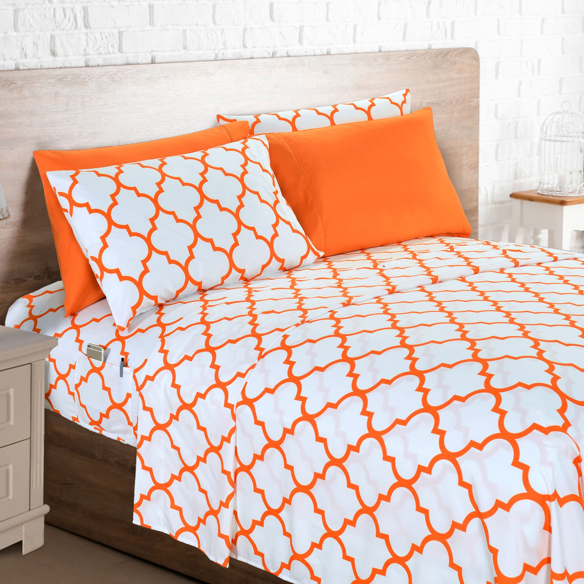 Luxury Microfiber Bed Sheet Set Geometric Trellis Pattern 16 Inch Deep Pockets Fade Wrinkle Resistant Hotel Quality Twin Full Queen King 5 Colors