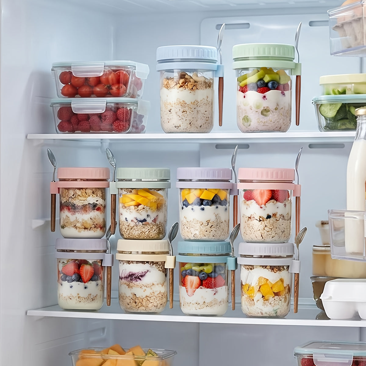 Overnight Oats Containers with Lids and Spoons – 16 oz Airtight Glass Mason Jars for Meal Prep, Breakfast, Milk, Cereal & Fruit | 4-Pack & 6-Pack