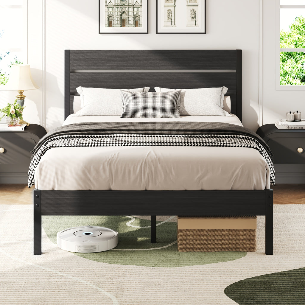 Metal Platform Bed Frame with Headboard & Footboard | 12.2" Under-Bed Storage, 800 lbs Capacity, Noise-Free, No Box Spring Needed – Queen & Full, Rustic Grey