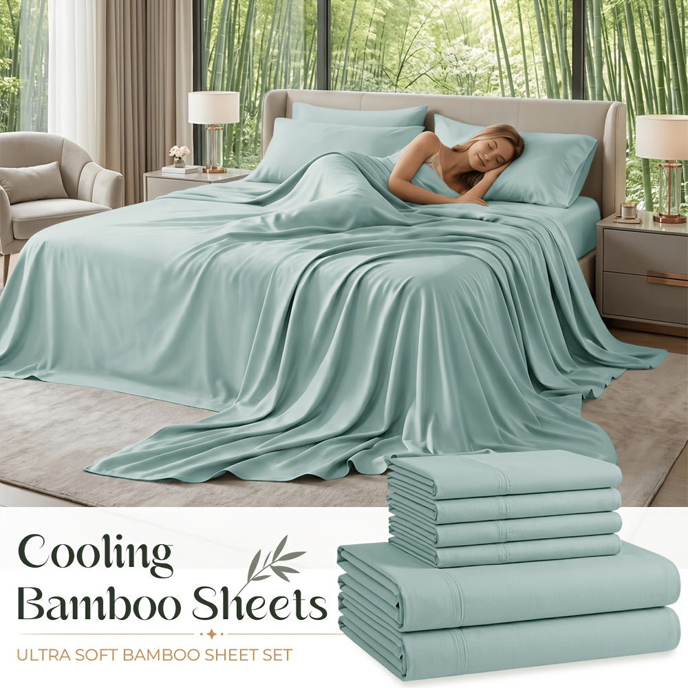 Cooling Bamboo Sheet Sets Deep Pocket 16 Inch Moisture-Wicking Breathable Soft 1800 Thread Count Fitted Sheet Twin Full Queen King All Season