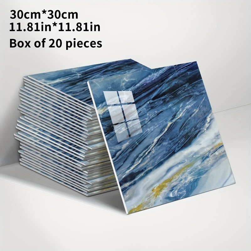 3D Marble Peel and Stick Wall Tiles 20/50pcs, Self-Adhesive Foam Wall Panels & Wall Stickers for Bathroom, Kitchen, Living Room & Bedroom Renovation, Easy to Cut & Clean, Grey Marble, Not Real Tile