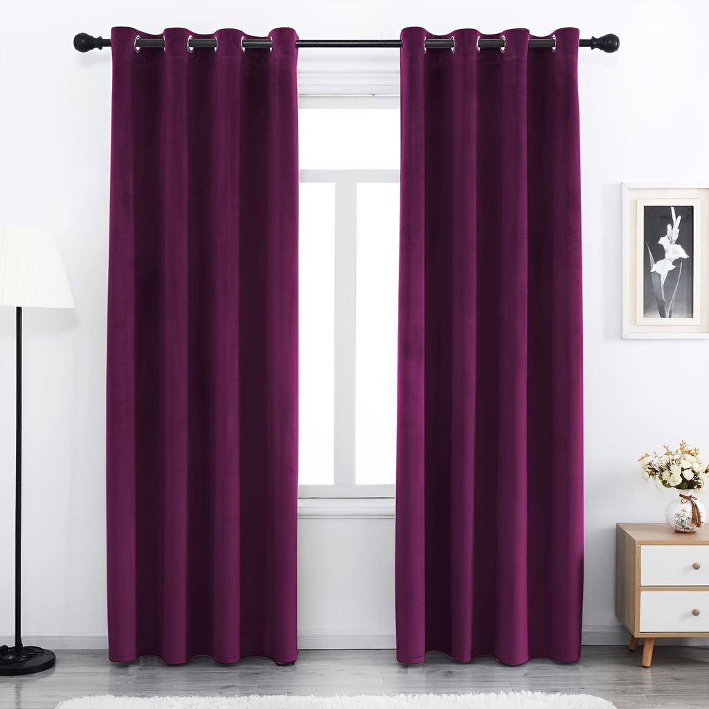 Velvet Curtains 52” Wide – Soft Grommet Thermal Insulated Light Filtering Velvet Window Panels for Bedroom | 2-Panel Set in 14 Colors & 7 Lengths