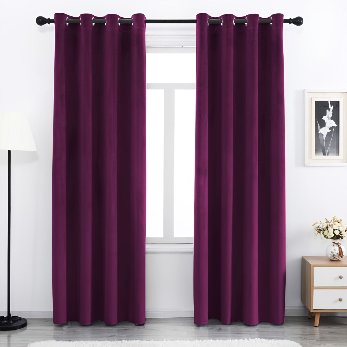 Velvet Curtains 52” Wide – Soft Grommet Thermal Insulated Light Filtering Velvet Window Panels for Bedroom | 2-Panel Set in 14 Colors & 7 Lengths