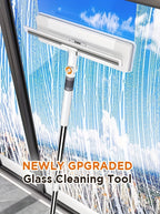 Window Squeegee Cleaner with Extendable Long Handle, 2-in-1 Scrubber & Squeegee Set for Glass, Car Windshield, Floors & High Windows – Streak-Free, Wet & Dry Use, Microfiber Cloth Included