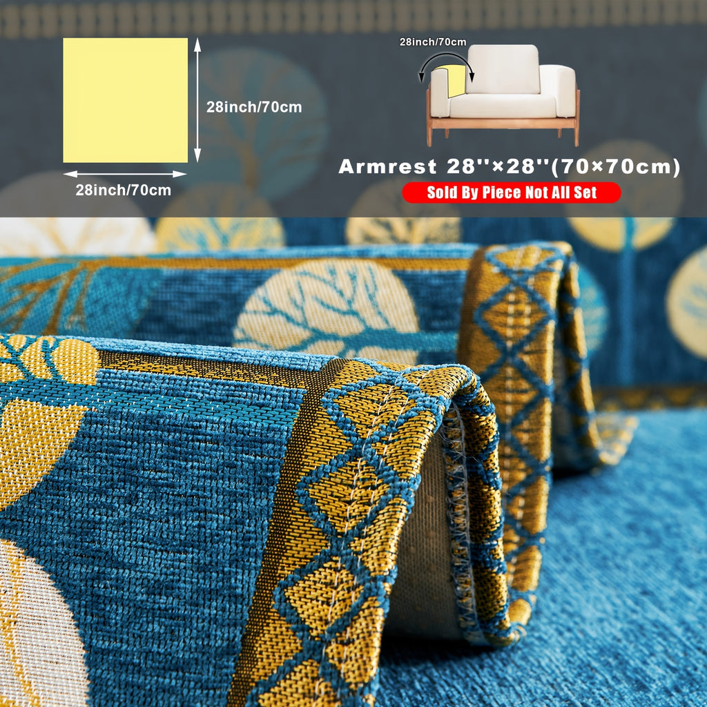 Bohemian Chenille Sofa Cover Tree Embroidery Print Thick Non-Slip Pet Friendly One-Piece Couch Protector Armchair Loveseat 3 4 Seater