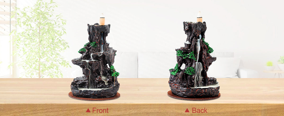 Backflow Incense Burner Waterfall Holder 2-Side Design with 120 Backflow Cones & 30 Incense Sticks - Aromatherapy Ornament for Home Decor, Meditation & Relaxation