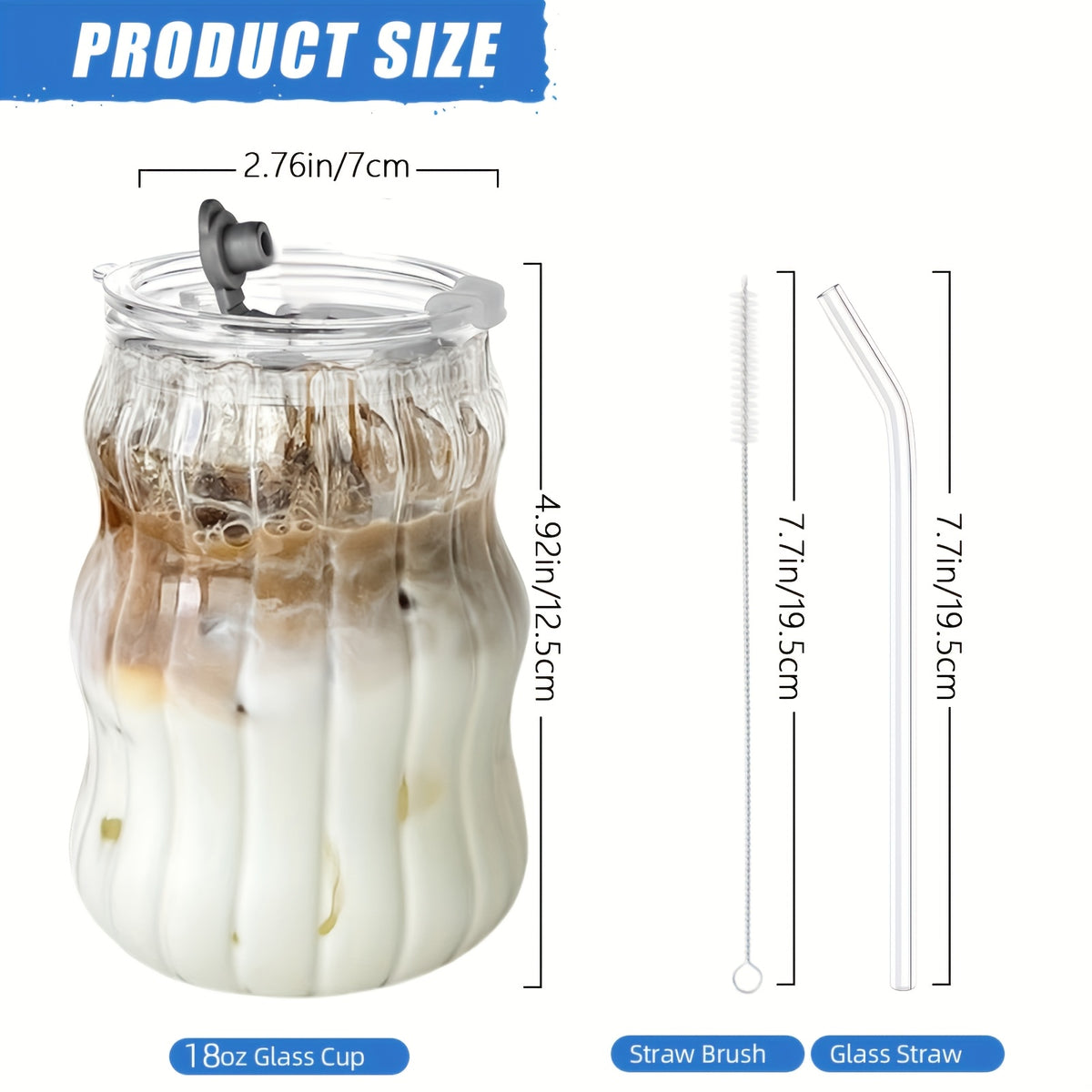Cloud Design Borosilicate Glass Cups with Straws 18oz Set of 4 | U-Shaped Insulated BPA-Free Cold Drink Cups