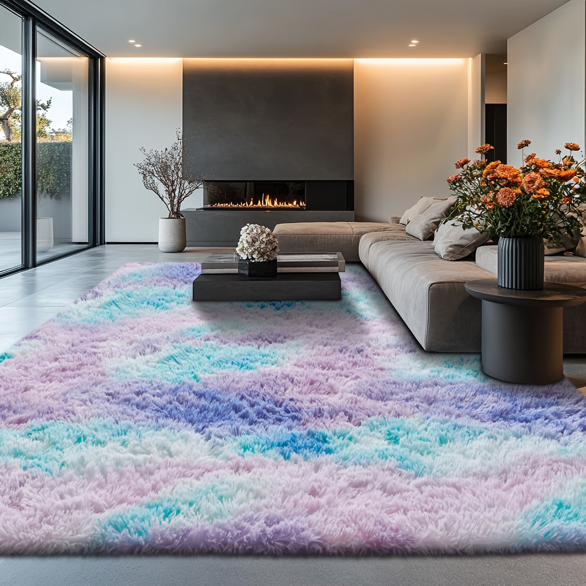 Velvet Shag Area Rug with Non-Slip Backing – Super Soft Plush Indoor Carpet for Living Room, Bedroom & Kitchen, Tie-Dye & Solid Colors, 5 Sizes