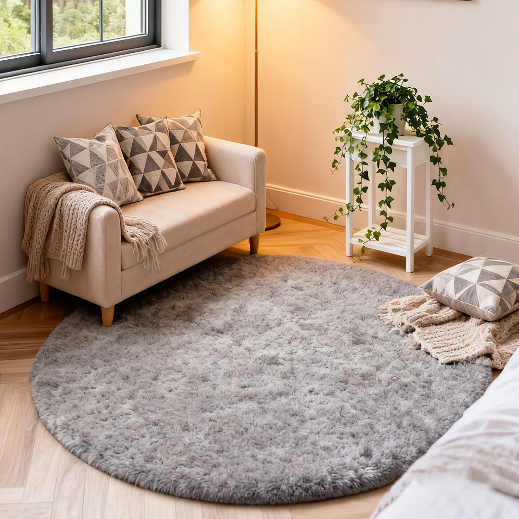 Tie Dye Round Area Rug Soft Plush Shaggy Circle Floor Mat Non-Slip for Living Room Bedroom Dorm – Boho Rainbow & Solid Colors 4x4 5x5 6x6 7x7 8x8 Ft | Home Decor Aesthetic