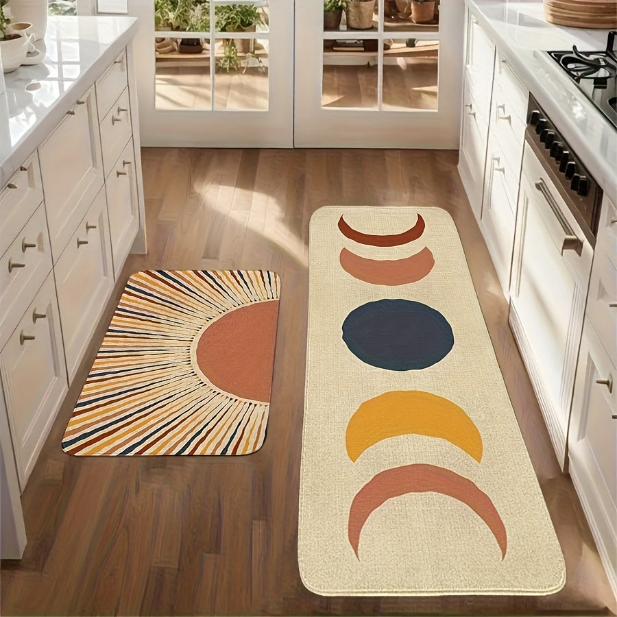 Boho Kitchen Mat Set 2 & 3 Piece Anti-Slip Flannel Retro Bohemian Floor Mats - Soft Comfortable Area Rugs for Kitchen Bathroom Bedroom Living Room Entryway, Easy Clean Indoor Home Decor
