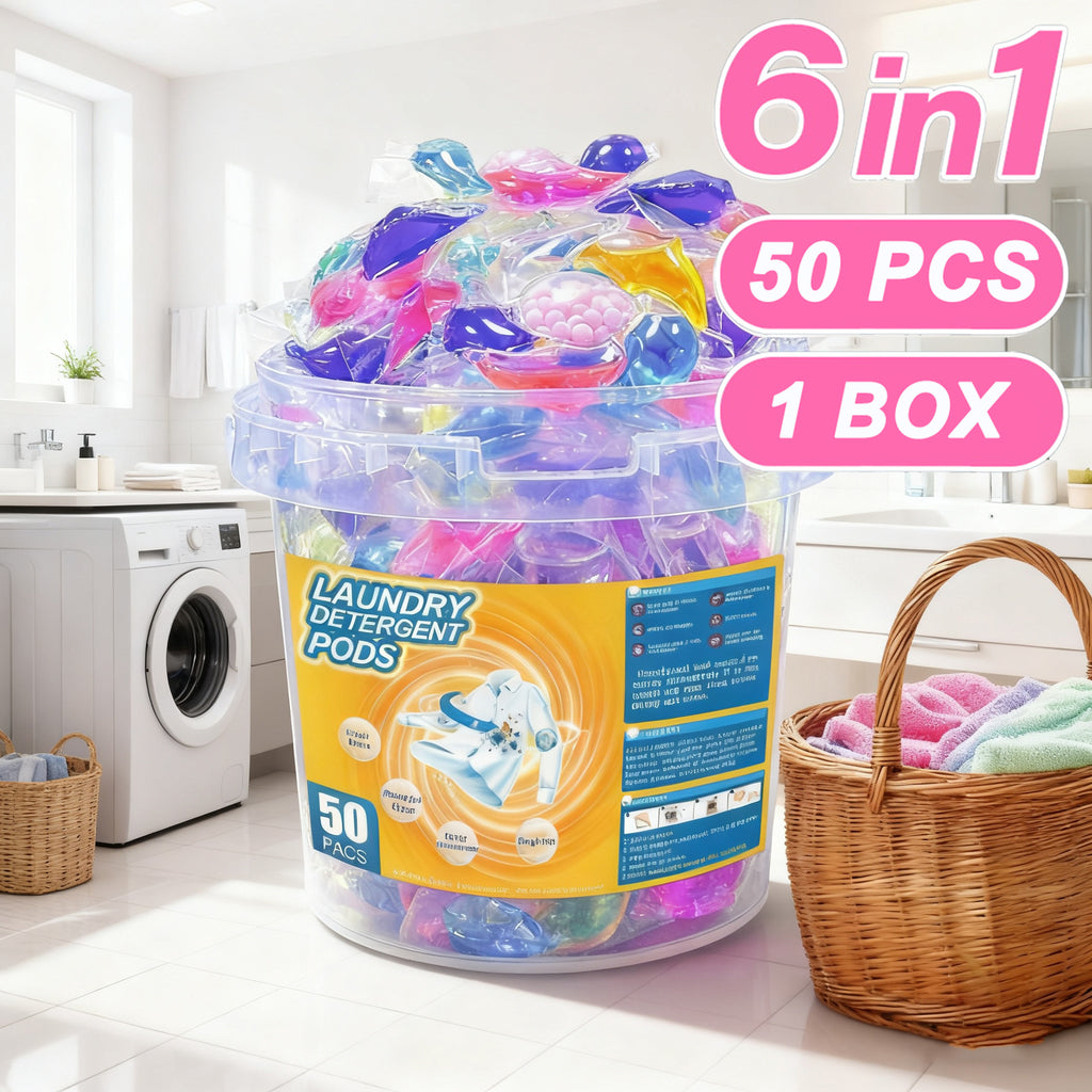 6-in-1 Laundry Detergent Beads with Long-Lasting Fragrance – Laundry Pods for Cleaning & Refreshing, 50 / 100 / 200 Count Value Packs