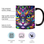 Psychedelic Cat Coffee Mug 11oz - Colorful Cute Cat Design Cup for Cat Lovers, Home & Office Use, Birthday & Holiday Gift