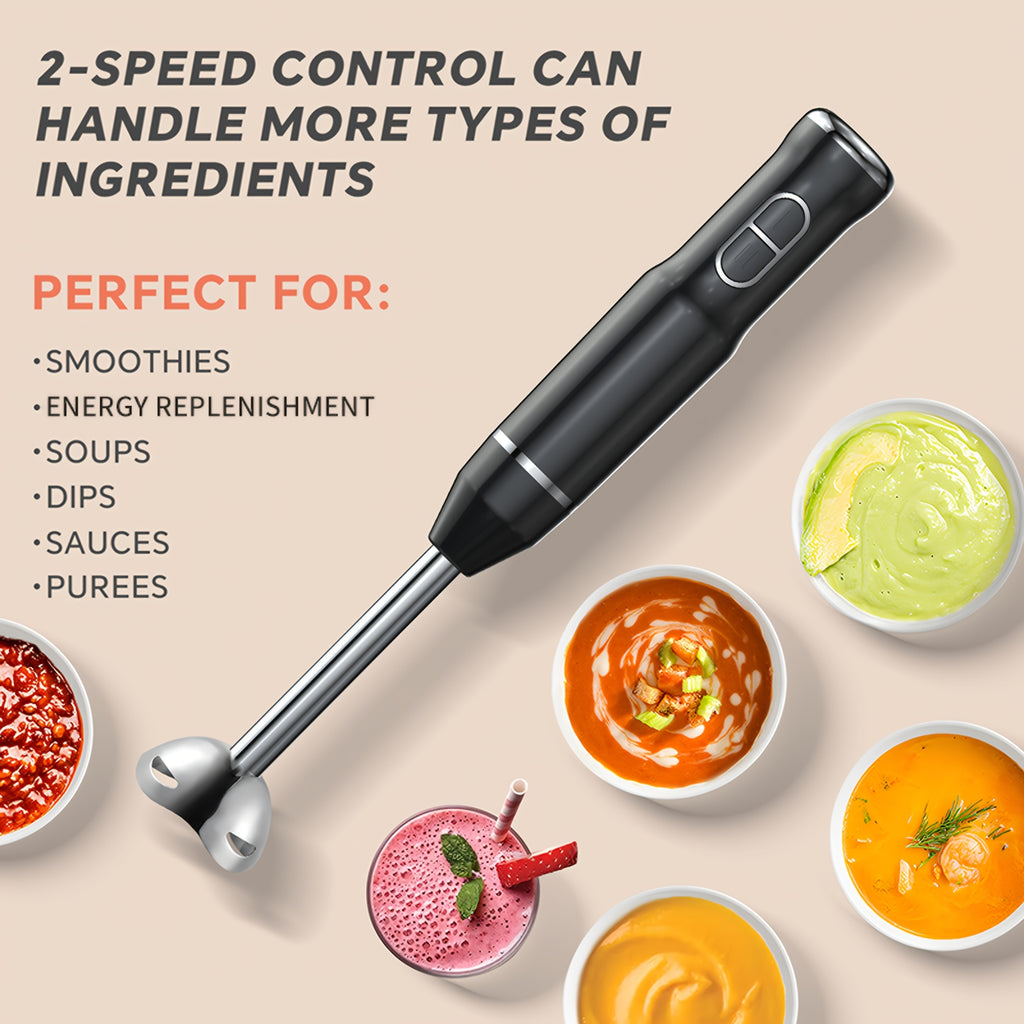 400W Immersion Hand Blender Stick Mixer with 304 Stainless Steel Blades, 2 Speeds & Turbo Mode, Detachable Base – 5-in-1 Set Available, Perfect for Soups, Smoothies, Purees & Baby Food