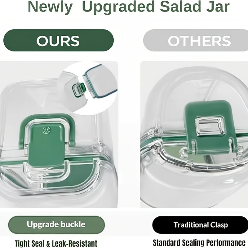 Salad Jar with Side Opening & Dressing Cup – Mason Jar Salad Container with Upgraded Lock, Leak-Proof Lunch Box for Meal Prep, Portable for Travel, Office & Home, Includes Disposable Spoon
