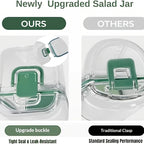 Salad Jar with Side Opening & Dressing Cup – Mason Jar Salad Container with Upgraded Lock, Leak-Proof Lunch Box for Meal Prep, Portable for Travel, Office & Home, Includes Disposable Spoon