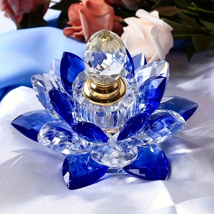 Lotus-Shaped Crystal Glass Decorative Bottle Desktop Ornament Vase Home Decor Accent Birthday Christmas Gift Purple White Blue