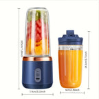 Portable USB Blender Juicer 2-Pack with 6 Blades | Handheld Smoothie Maker for Travel Office | USB Rechargeable Personal Blender for Milkshakes & Iced Drinks