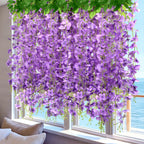 Artificial Wisteria Vine Garland 24 Pack 90 Feet Fake Hanging Flower String Purple Silk Floral Decor for Wedding Backdrop Party Ceiling Home Living Room Bedroom Outdoor Garden Boho Decor Bulk