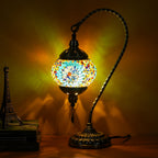 Turkish Mosaic Table Lamp Moroccan Style Handmade Swan Neck Mosaic Glass Bedside Lamp with Metal Base - 3 Color Modes Dimmable LED Bulb Included - Bedroom Living Room Decor Gift