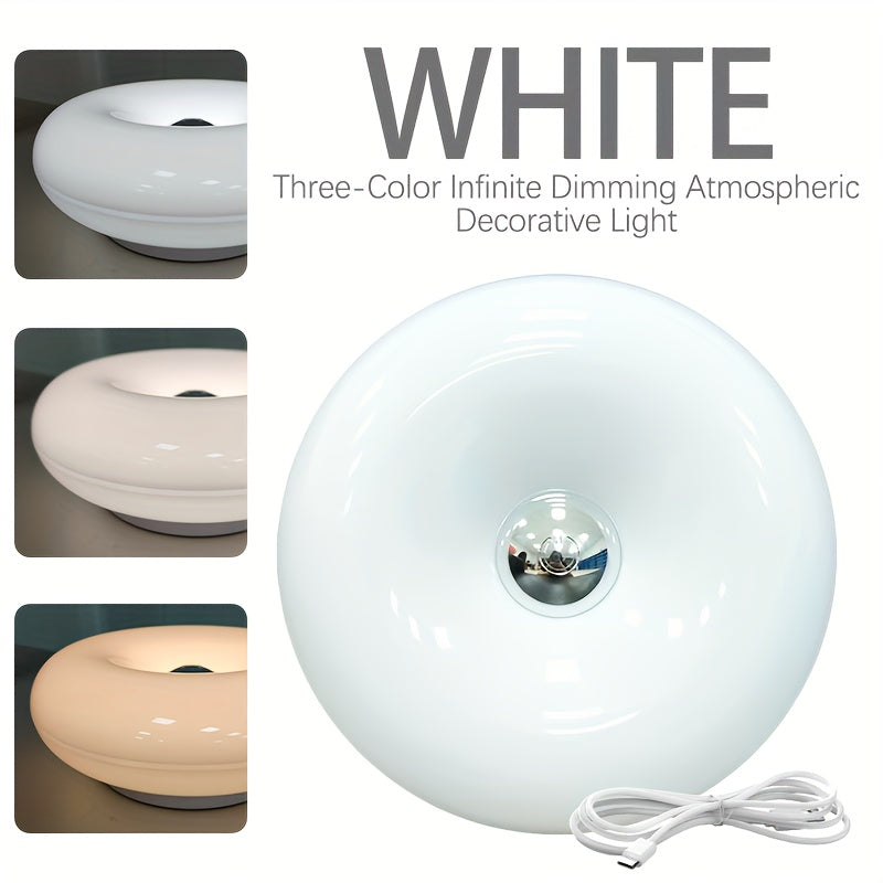Touch-Control Dimmable Donut Table Lamp – 3-Tone USB Rechargeable, Wall-Mountable Night Light for Bedroom & Desk