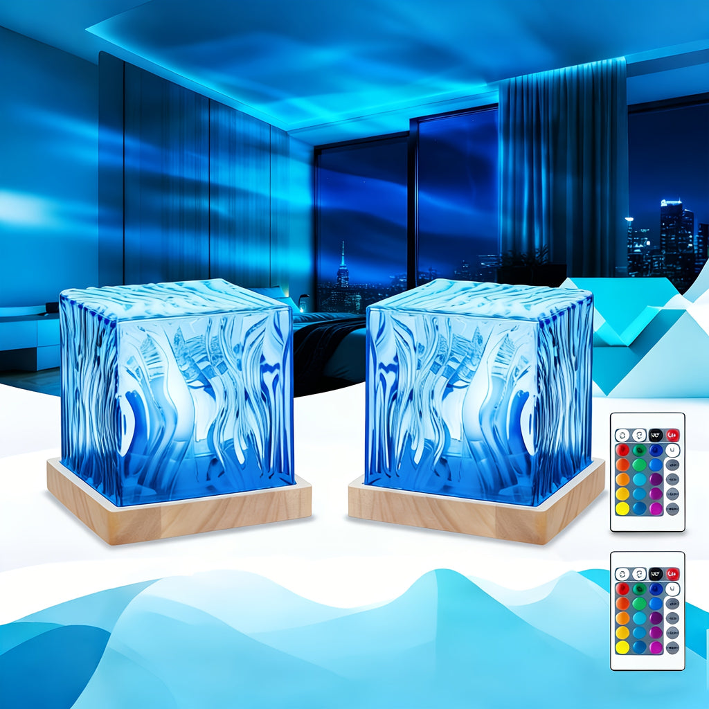 Aurora Galaxy Projector Night Light 16-Color LED USB Powered with Remote Control - Northern Lights Projector Dimmable Bedroom Ambience Lamp Cube Design for Room Decor Sleep Aid, 1-2 Pack